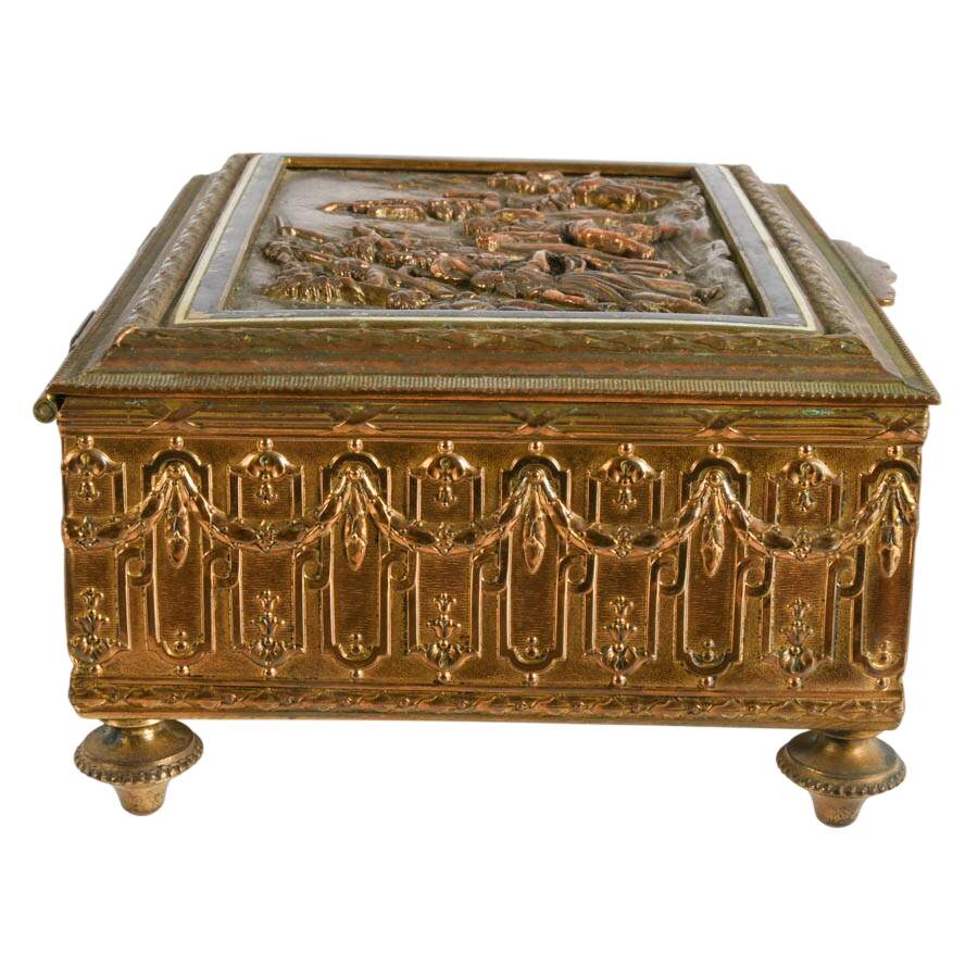 Antique French Bronze Music Sewing Casket Box-5