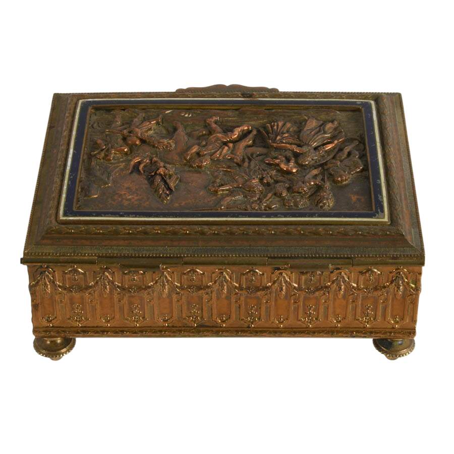 Antique French Bronze Music Sewing Casket Box-1