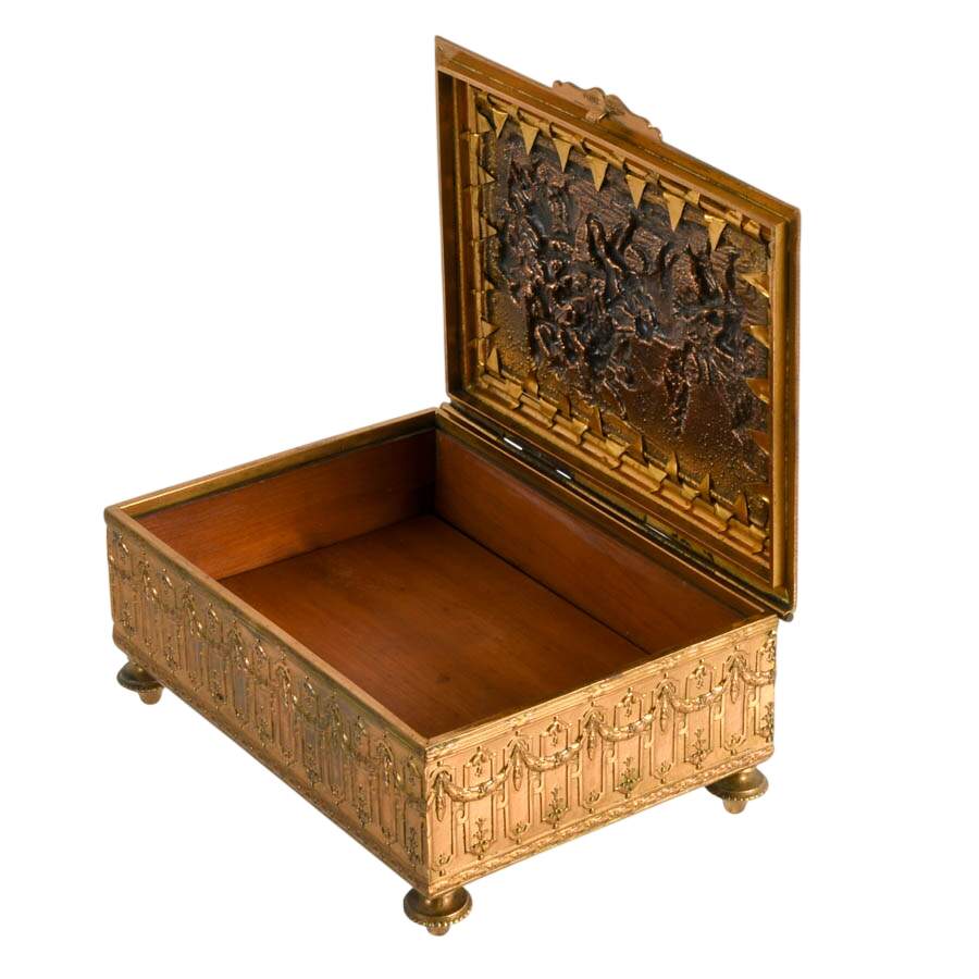 Antique French Bronze Music Sewing Casket Box-3