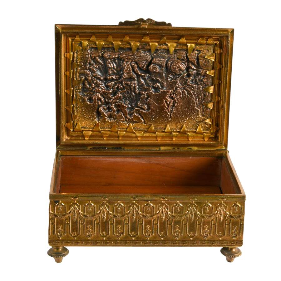 Antique French Bronze Music Sewing Casket Box-2