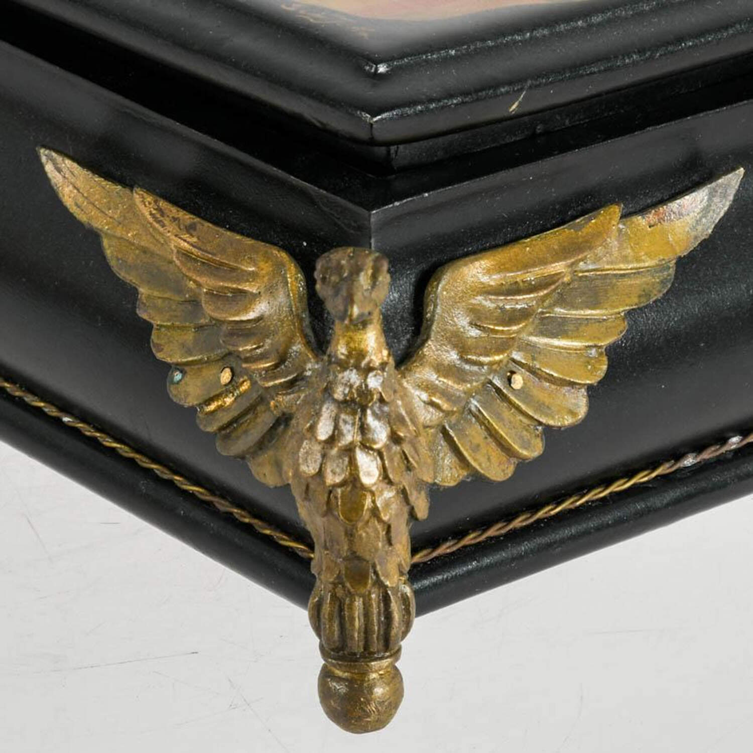 Signed Russian Hand-Painted Lacquerware Box with Brass Bird Feet-2