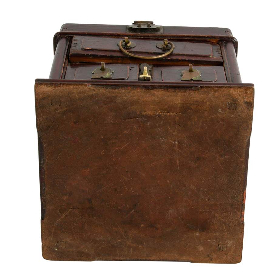 Antique Chinese Wood Traveling Dressing Box Jewelry Case with Mirror-9
