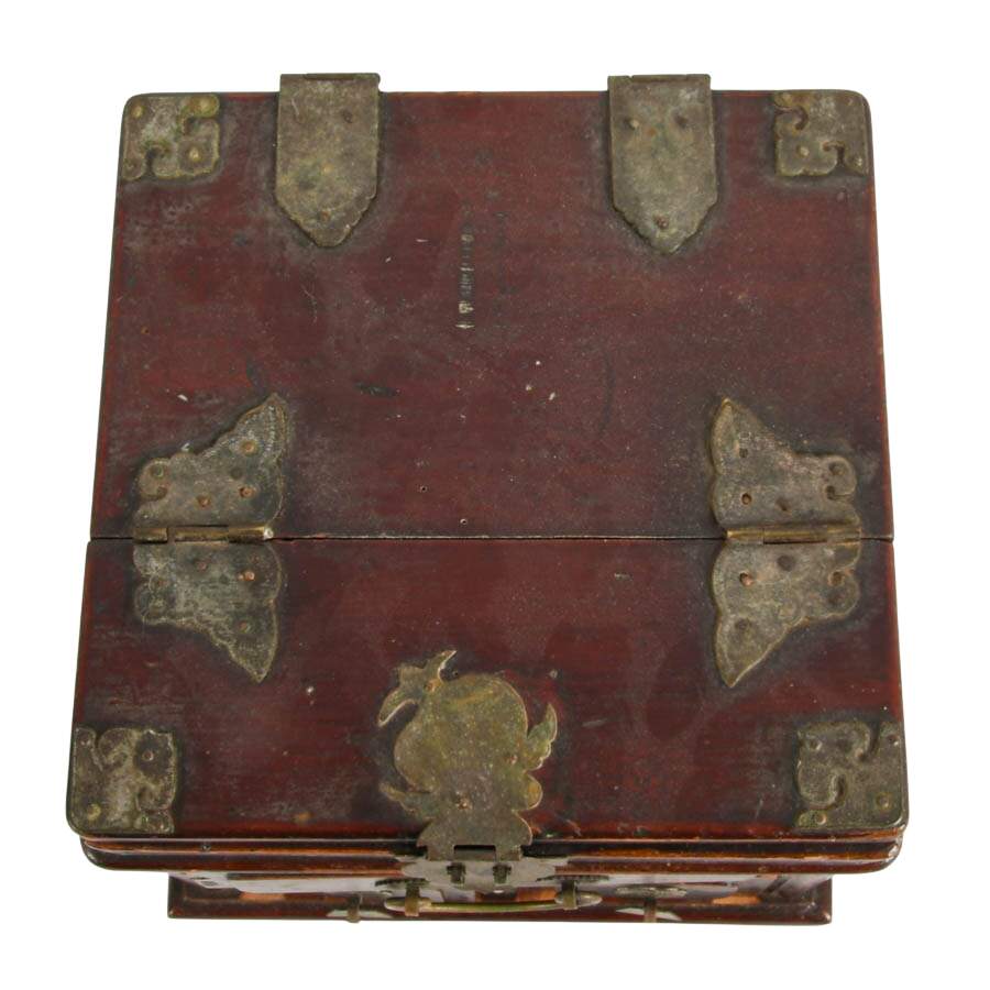 Antique Chinese Wood Traveling Dressing Box Jewelry Case with Mirror-7