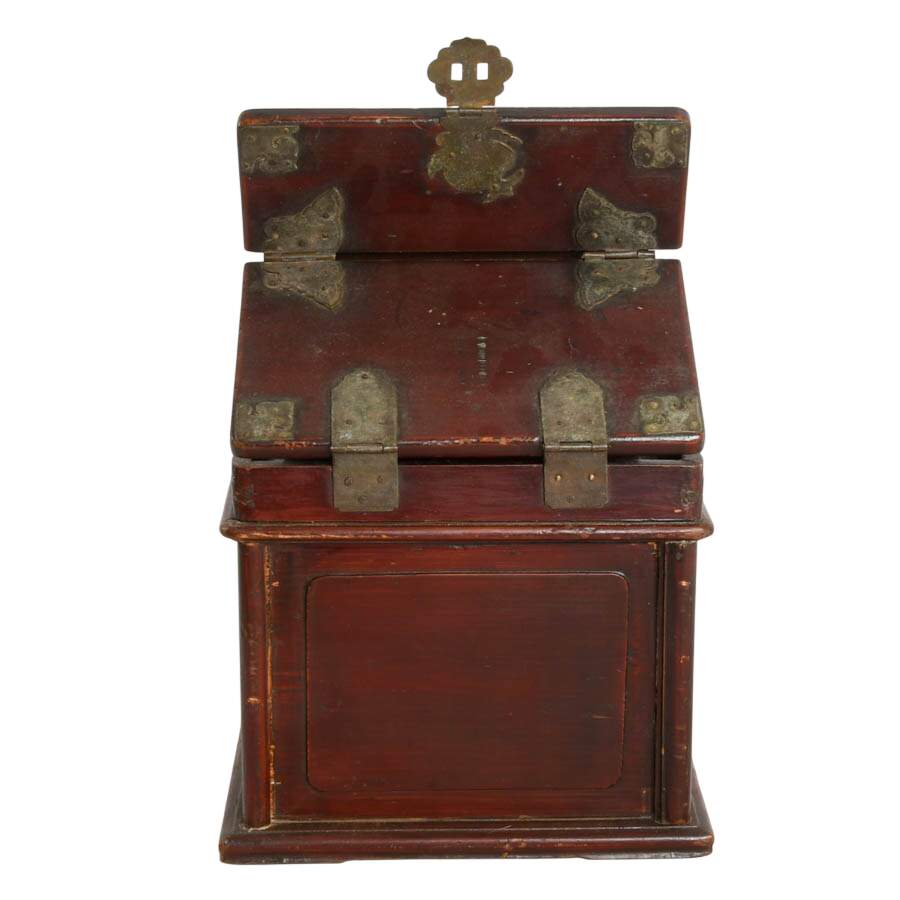 Antique Chinese Wood Traveling Dressing Box Jewelry Case with Mirror-6