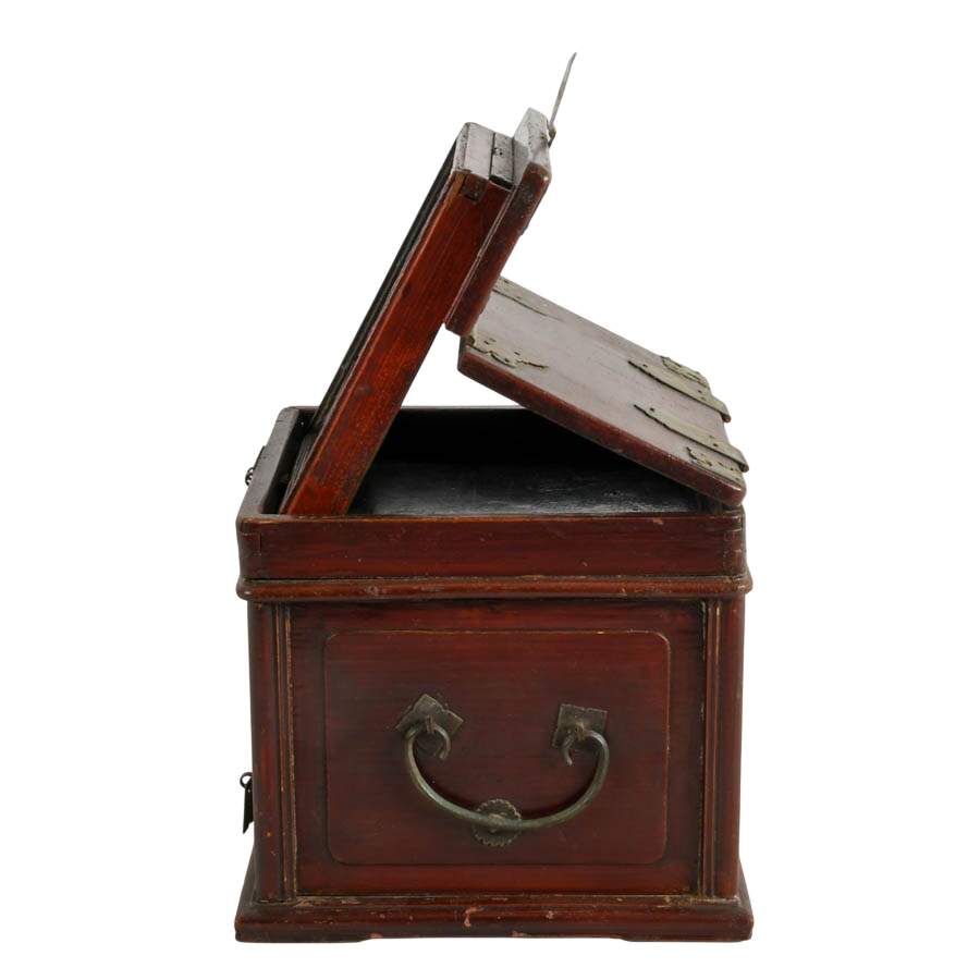 Antique Chinese Wood Traveling Dressing Box Jewelry Case with Mirror-5