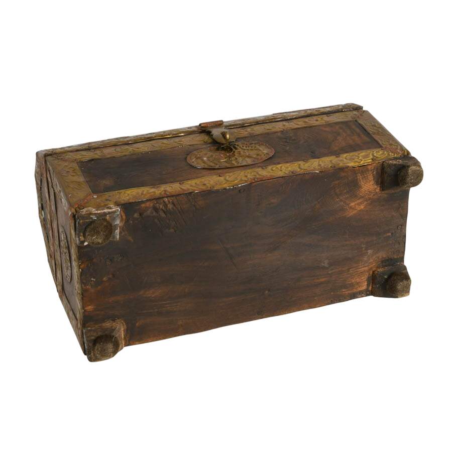 Detailed Brass Decorated Wood Trousseau Chest-9