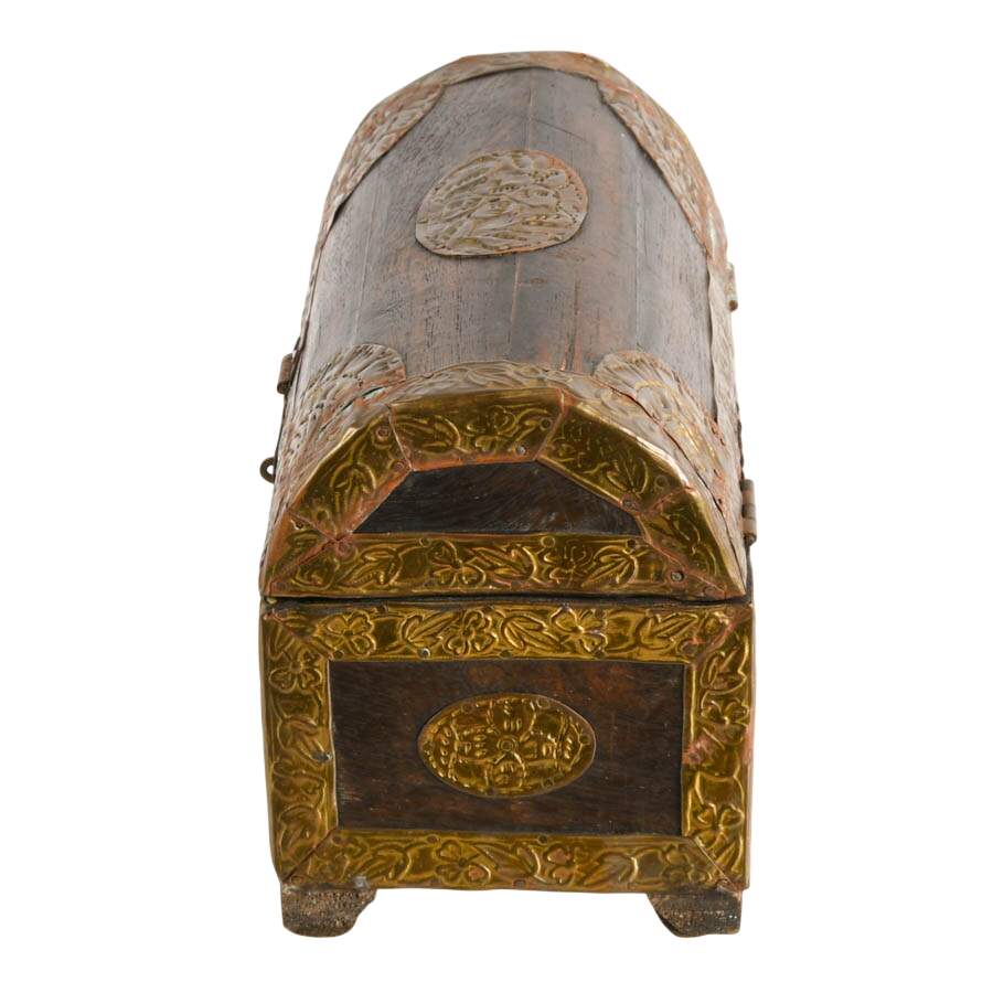 Detailed Brass Decorated Wood Trousseau Chest-4