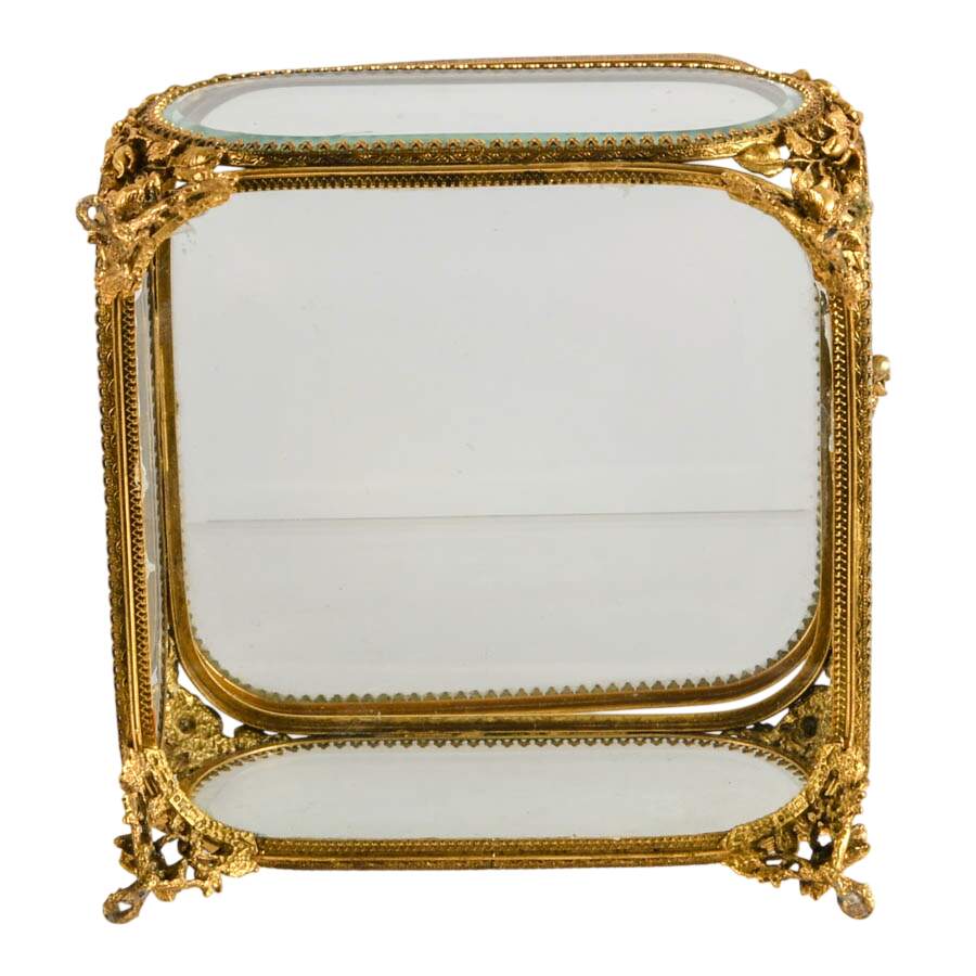 Large Matson Gold Filigree Clear Glass Jewelry Casket-7