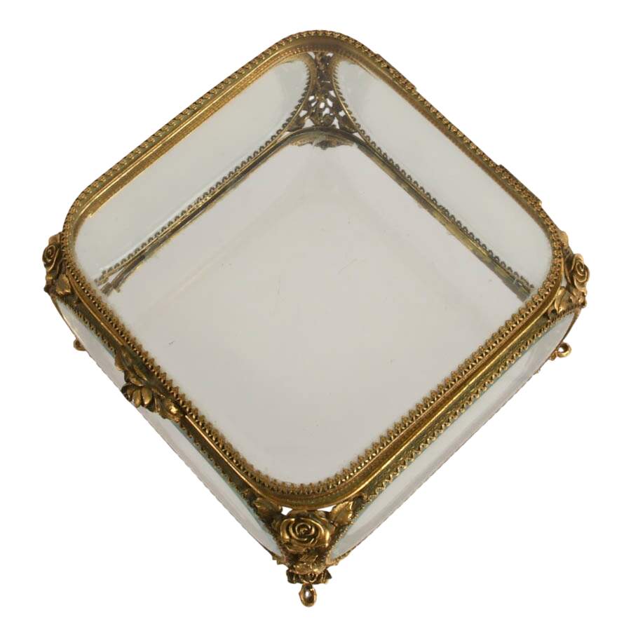 Large Matson Gold Filigree Clear Glass Jewelry Casket-6