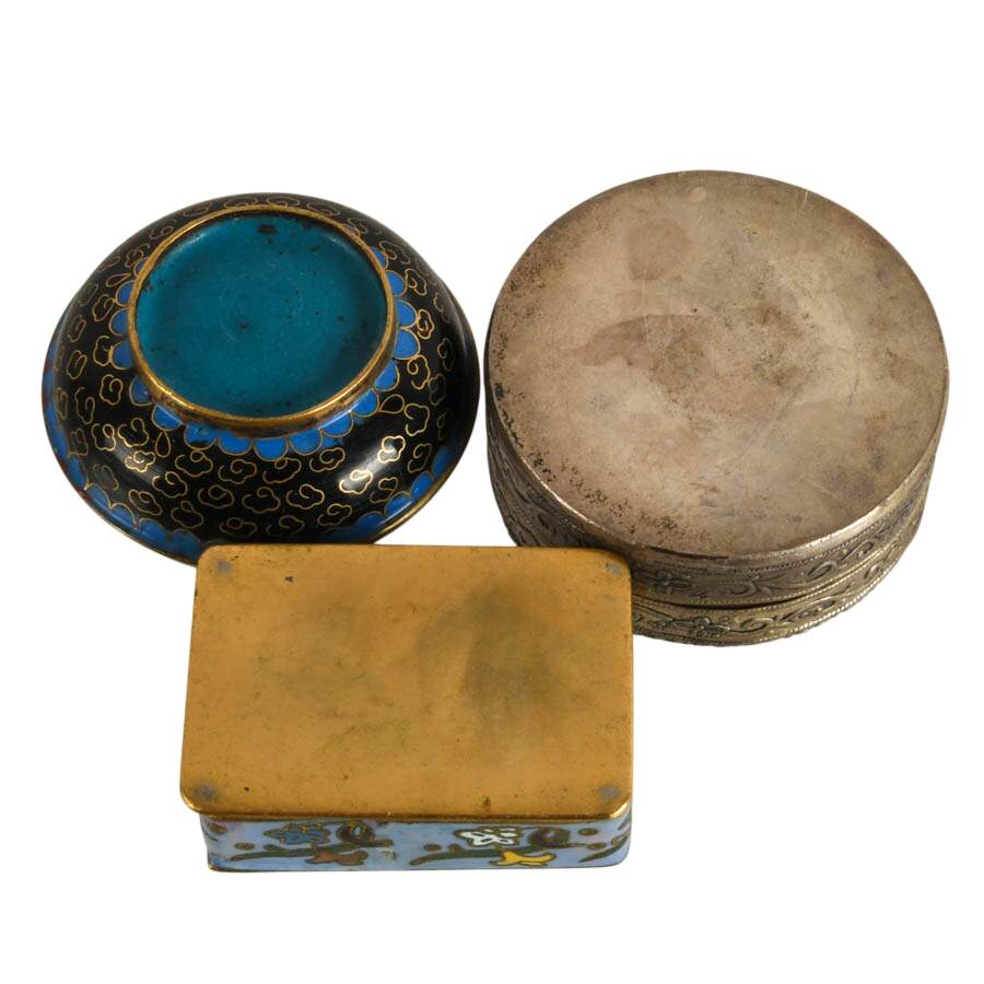 Trio of Cloisonné and Hand-Painted Chinese Trinket Boxes-9