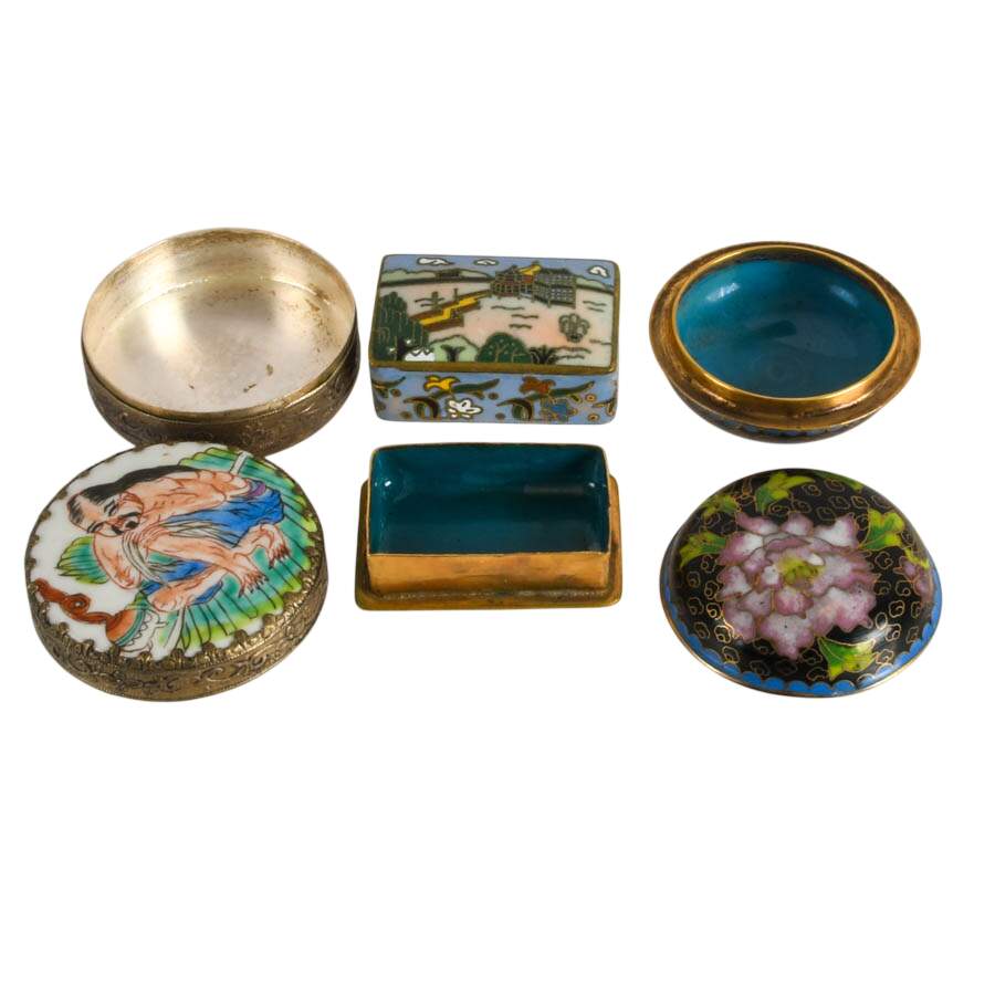 Trio of Cloisonné and Hand-Painted Chinese Trinket Boxes-2