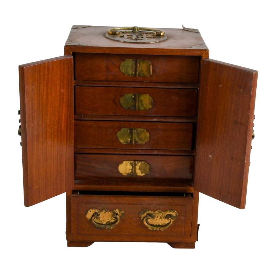 Chinese Wood and Brass Jewelry Box-10