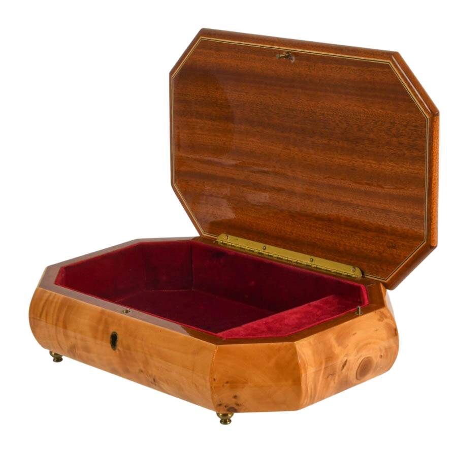 Inlaid Italian Burlwood Musical Jewelry Box with Swiss Reuge Movement-3