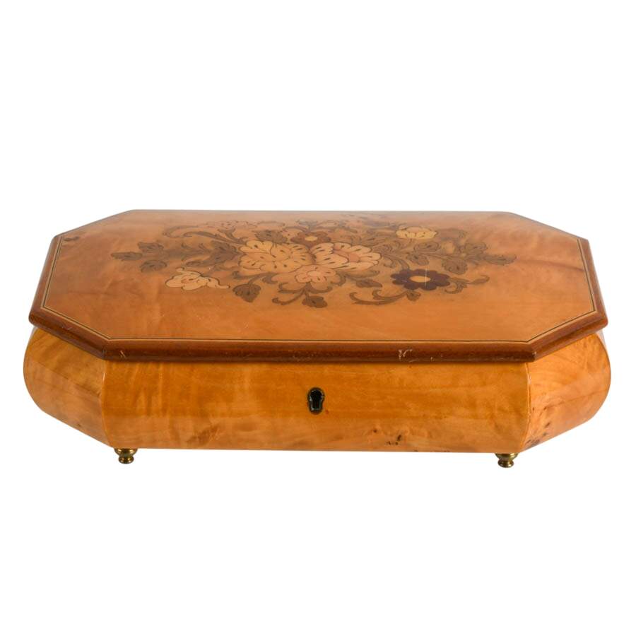 Inlaid Italian Burlwood Musical Jewelry Box with Swiss Reuge Movement-1