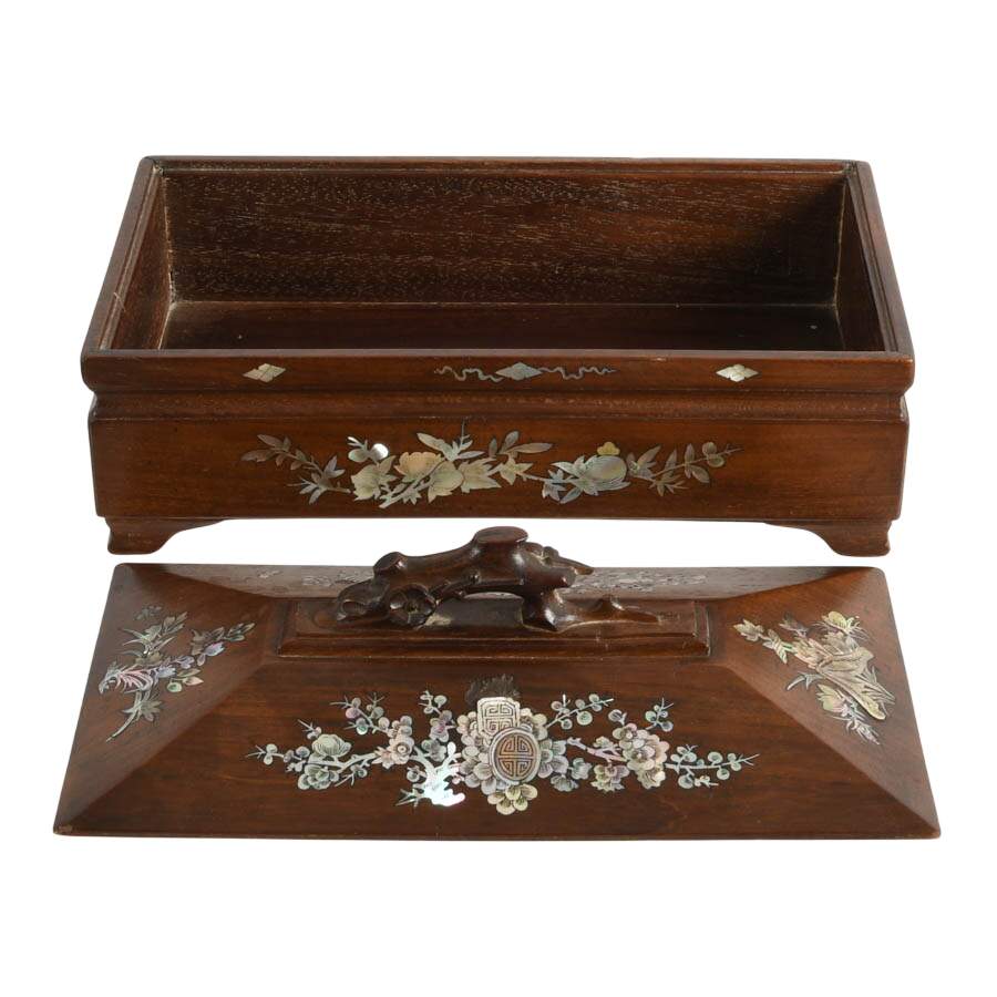 Chinese Wood Box with Mother of Pearl Inlay-6