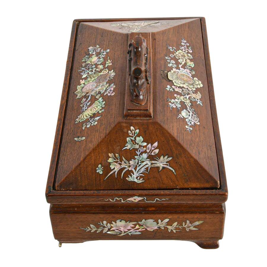 Chinese Wood Box with Mother of Pearl Inlay-4