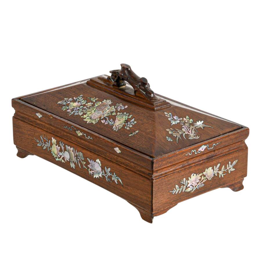 Chinese Wood Box with Mother of Pearl Inlay-3