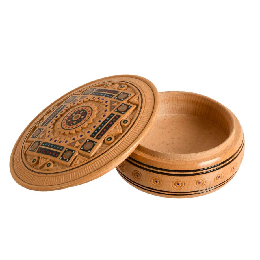 Pair of Ukrainian and Yugoslavian Wooden Trinket Boxes-5