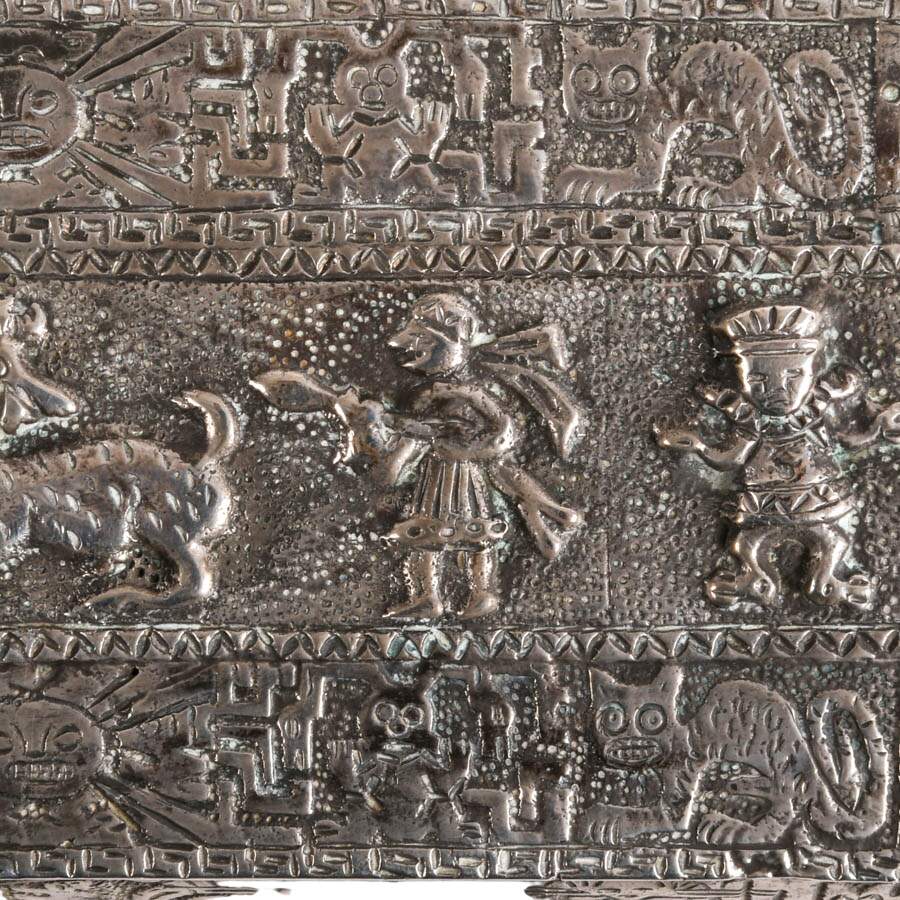Peruvian Silver Trinket Box with Incan-Inspired Design-8