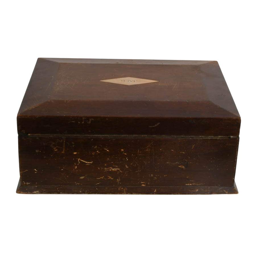 Jack's Antique Milk Glass Lined Hard Wood Cigar Humidor-8