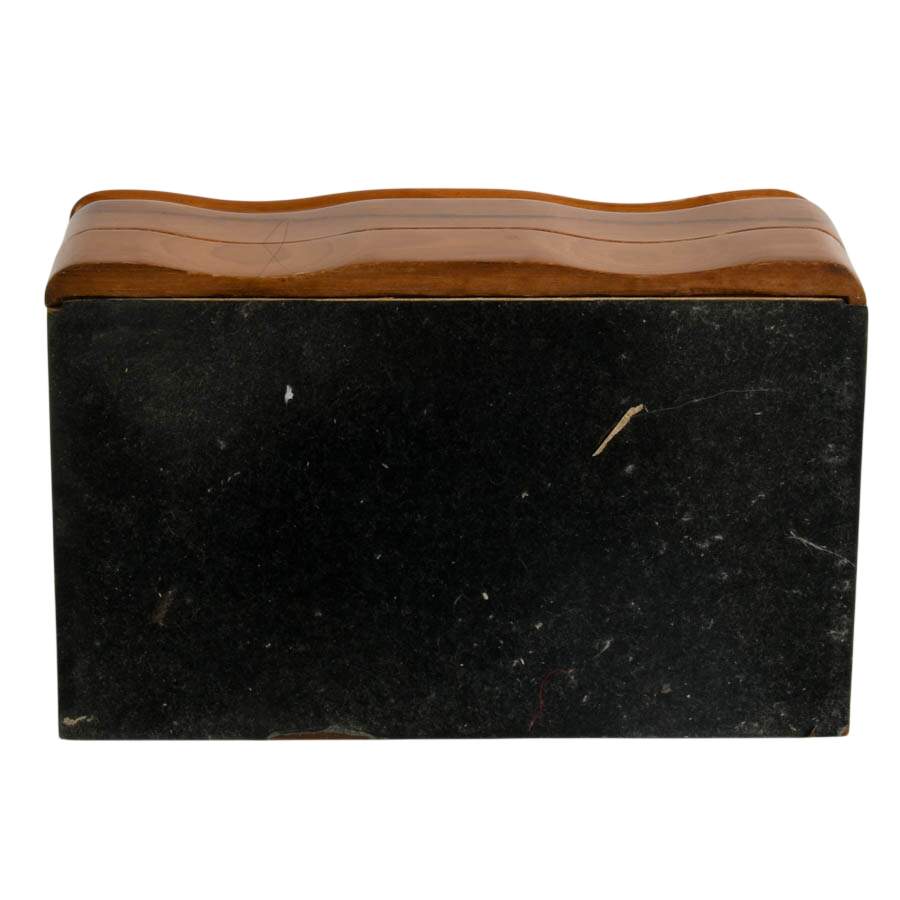 Mid-Century Wooden Jewelry Box with Green Velvet Lining-9