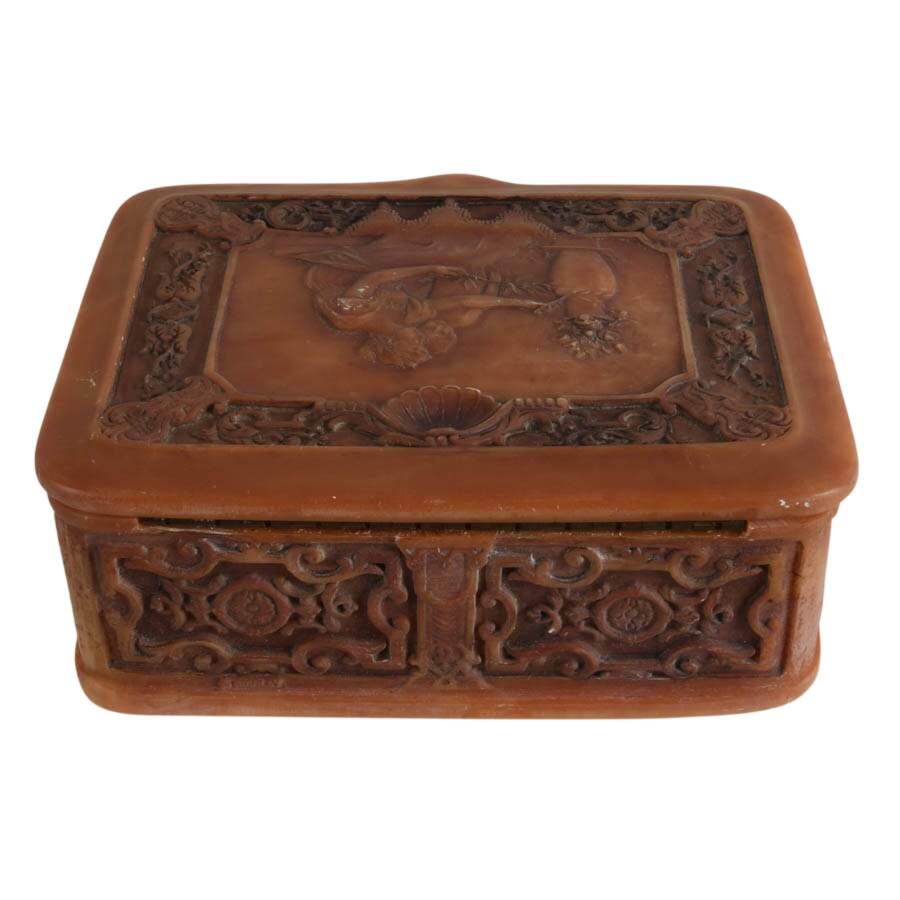 Large Incolay Stone Art Nouveau-Style Jewelry Box-6