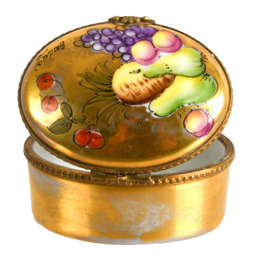 Limoges Porcelain Hand-Painted Fruit Pill Box-6