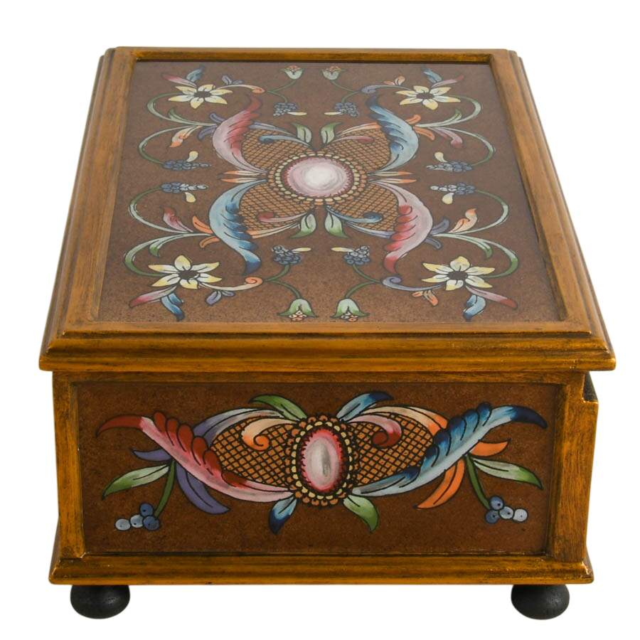 Hand-Painted Floral Glass and Wood Jewelry Box by Art by Hand-4