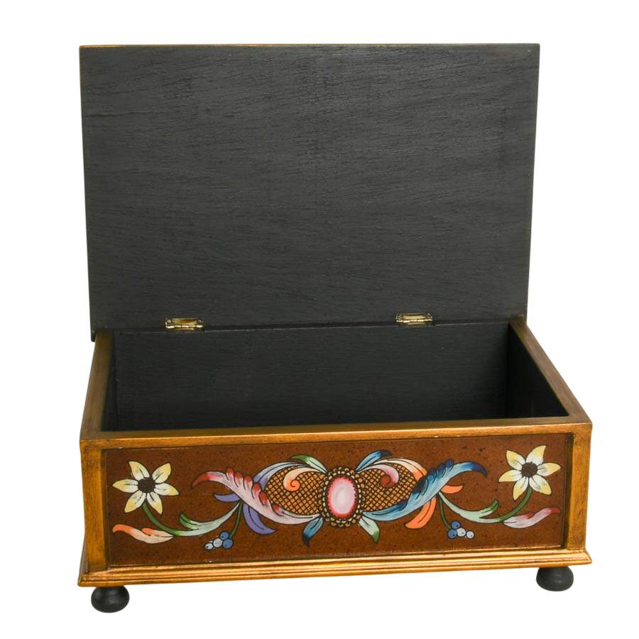 Hand-Painted Floral Glass and Wood Jewelry Box by Art by Hand-2