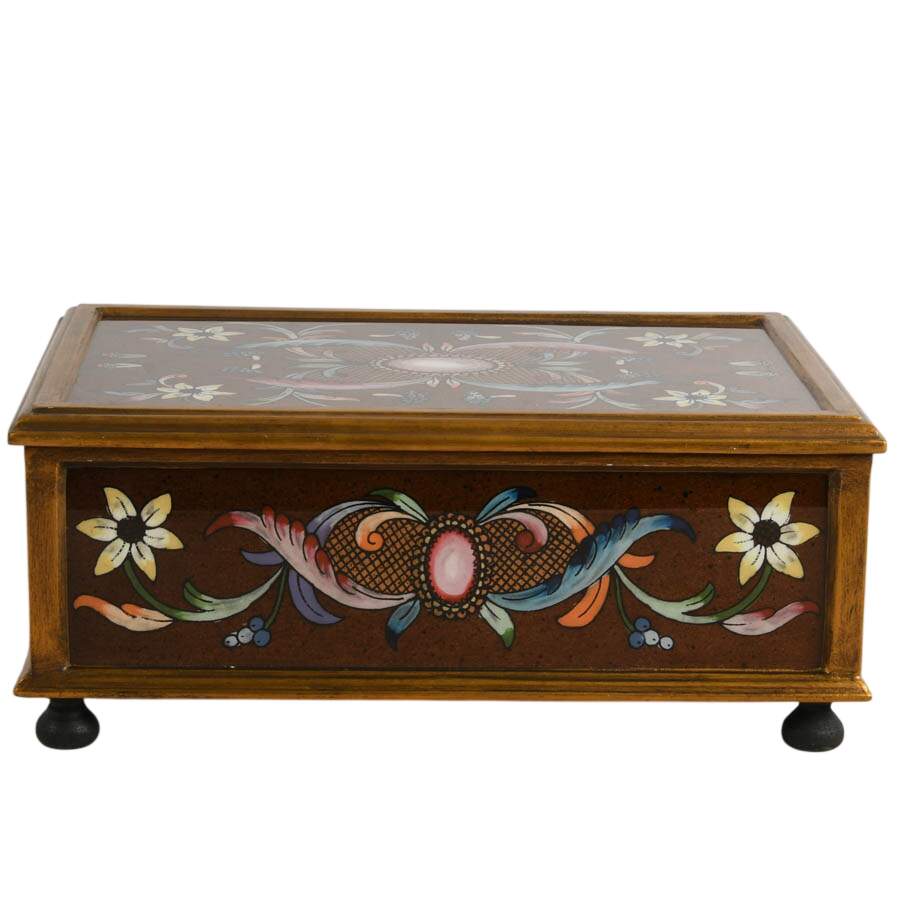 Hand-Painted Floral Glass and Wood Jewelry Box by Art by Hand-1