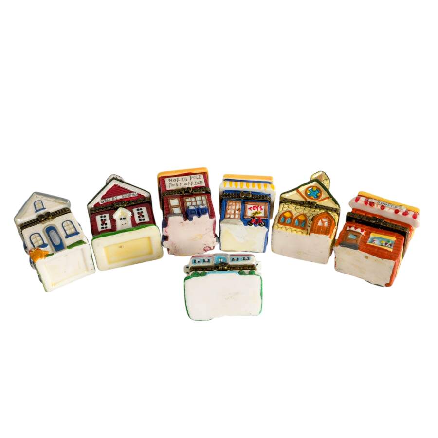 Seven Porcelain Town Folk Jewelry Boxes-7