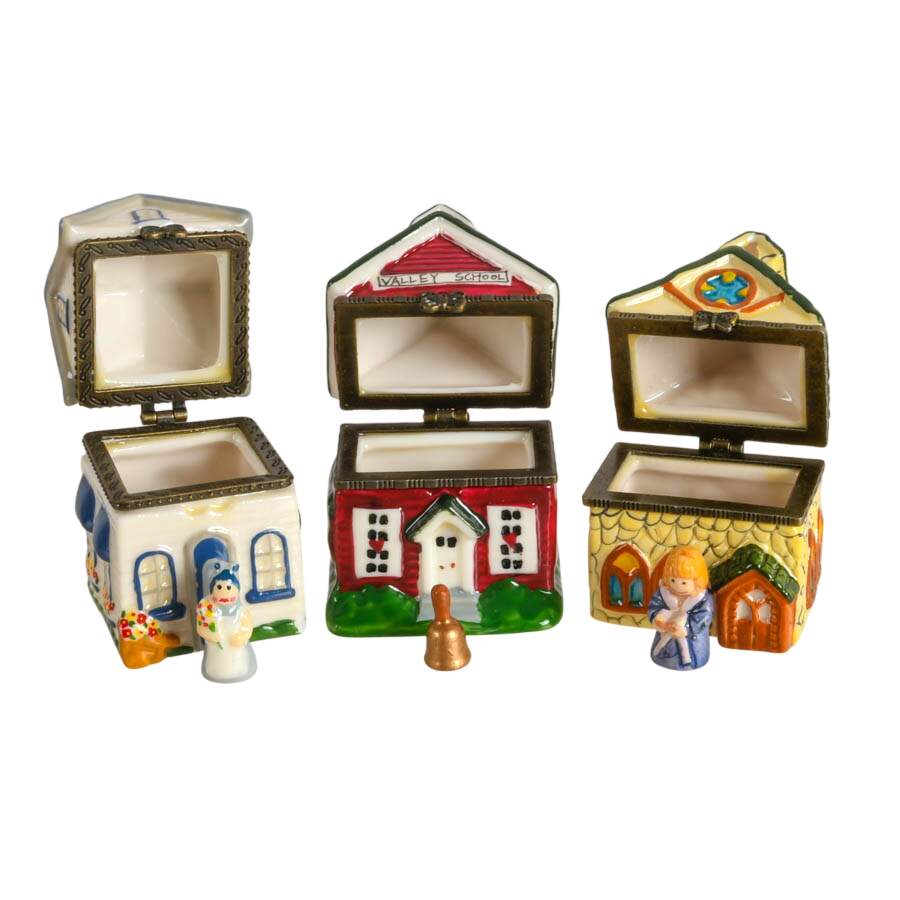 Seven Porcelain Town Folk Jewelry Boxes-5