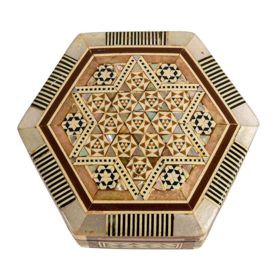 Hand-Crafted Moorish Hexagonal Mother of Pearl Inlaid Jewelry Box-5