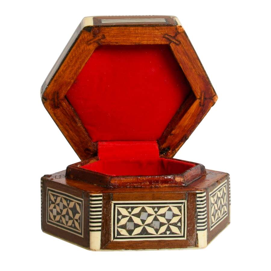 Hand-Crafted Moorish Hexagonal Mother of Pearl Inlaid Jewelry Box-4