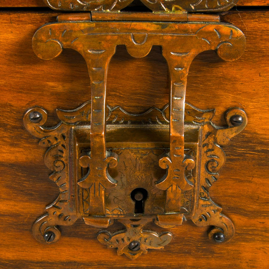 Antique English Walnut Jewelry Box with Ornate Brass Trim-9