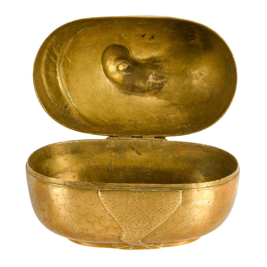 VICNI India Solid Etched Brass Lidded Duck Trinket Box-7