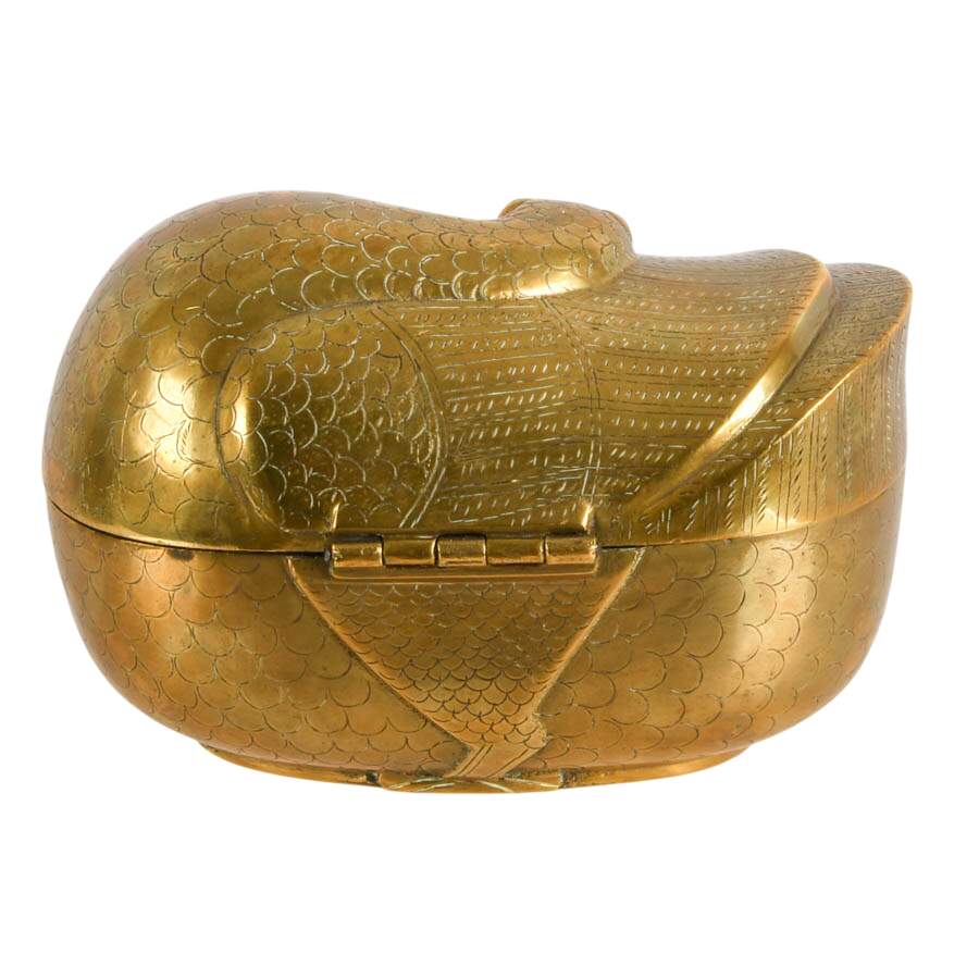 VICNI India Solid Etched Brass Lidded Duck Trinket Box-5