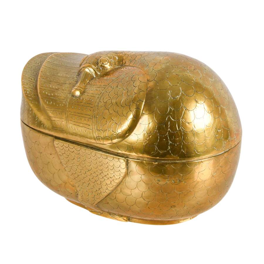 VICNI India Solid Etched Brass Lidded Duck Trinket Box-3