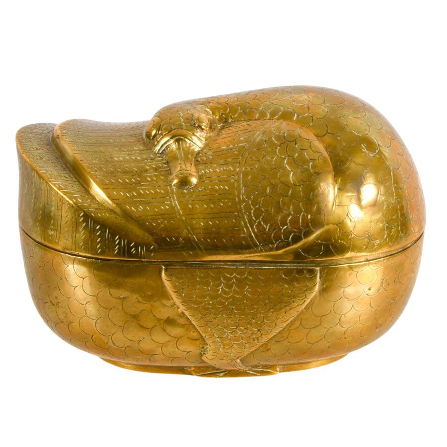 VICNI India Solid Etched Brass Lidded Duck Trinket Box-1