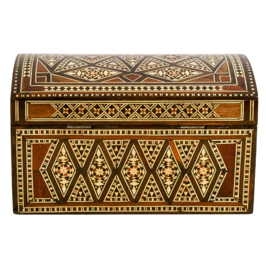 Large Middle Eastern Marquetry Box with Domed Lid-7