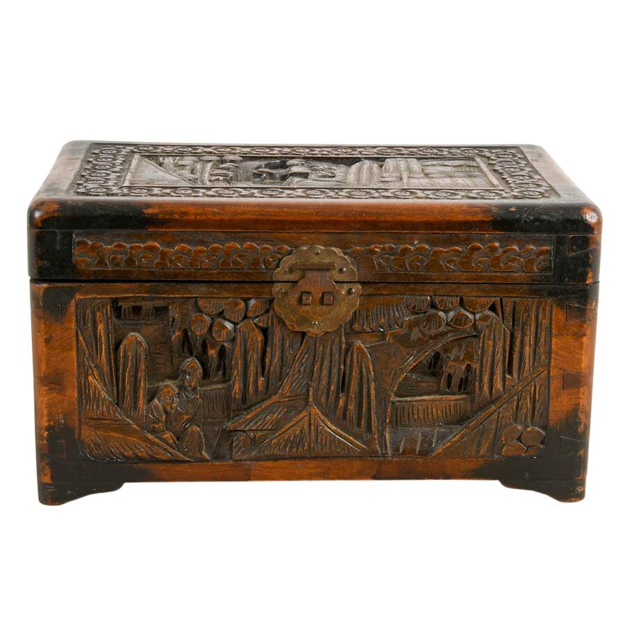 Small Scenic Hand-Carved Chinese Camphor Wood Trunk-1