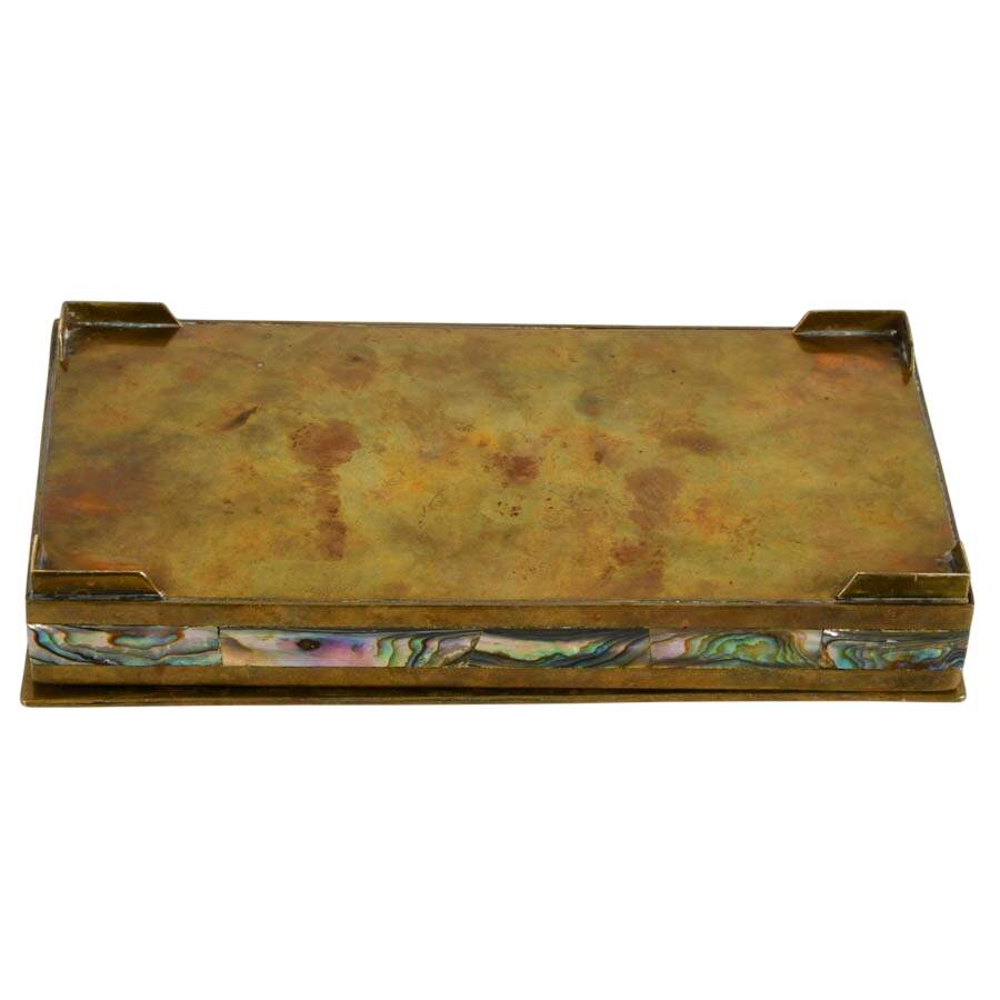 Handcrafted Mexican Mixed Metal Inlaid Abalone Shell Desk Box-6