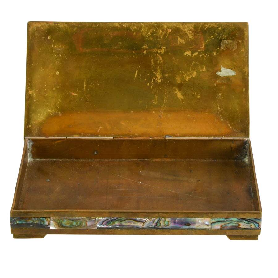 Handcrafted Mexican Mixed Metal Inlaid Abalone Shell Desk Box-4