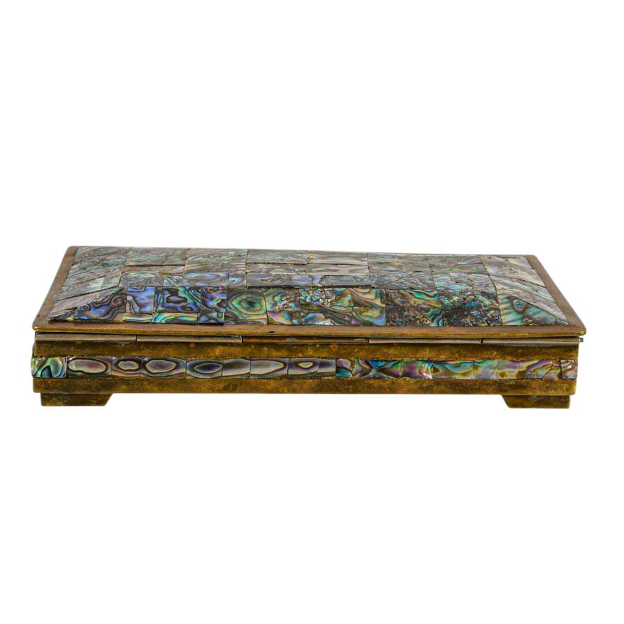 Handcrafted Mexican Mixed Metal Inlaid Abalone Shell Desk Box-3