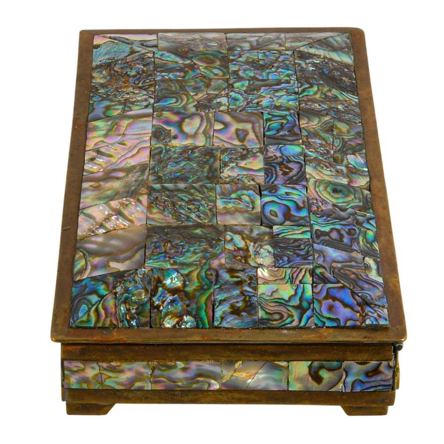 Handcrafted Mexican Mixed Metal Inlaid Abalone Shell Desk Box-2