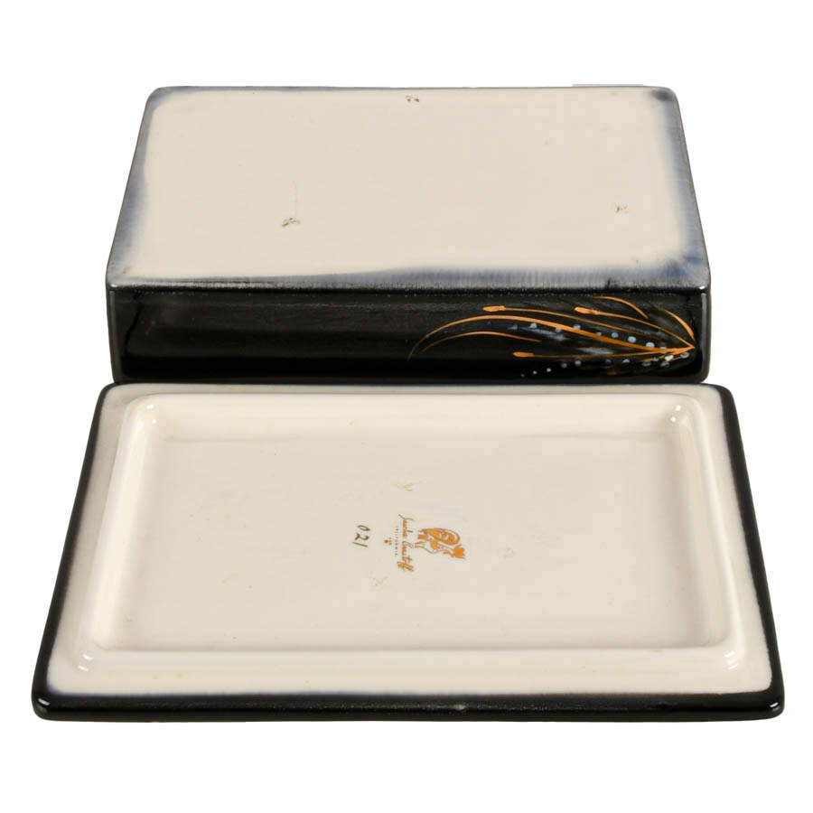 Sascha Brastoff Mid-Century Modern Black and White Floral Ceramic Box-7
