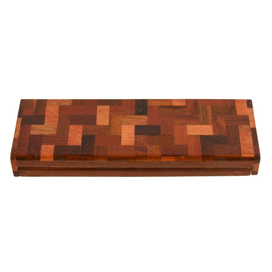 Mid-Century Asian Parquetry Wood Box with Mother of Pearl Inlay-6