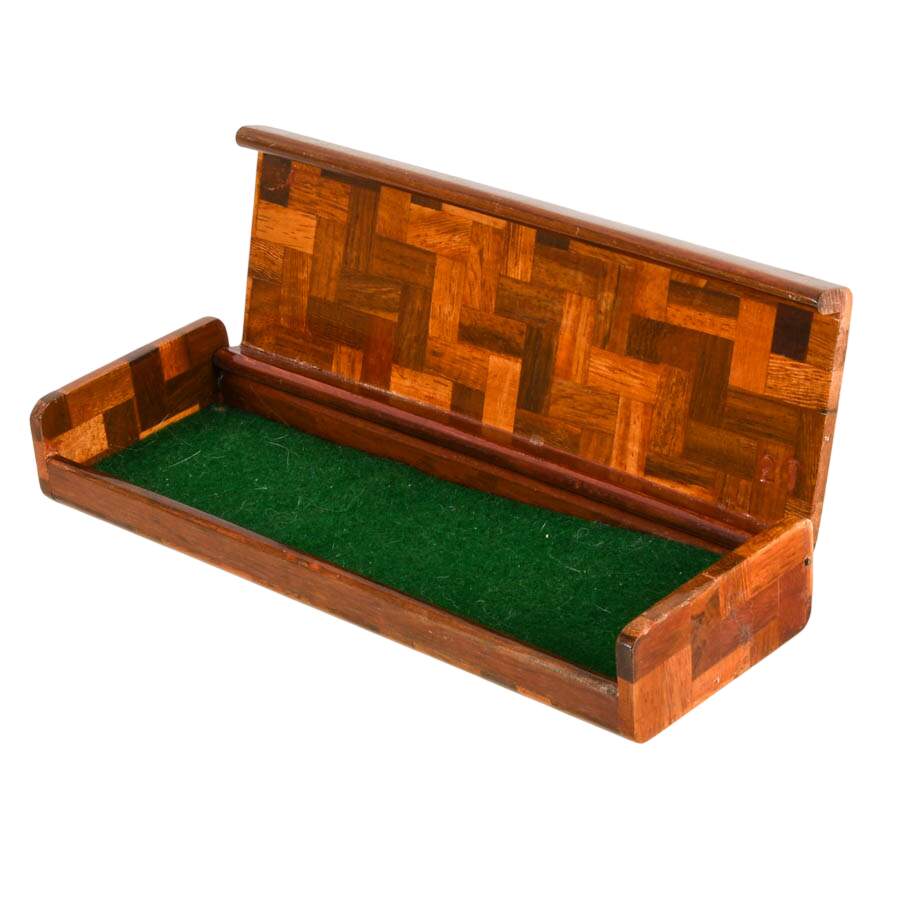 Mid-Century Asian Parquetry Wood Box with Mother of Pearl Inlay-4