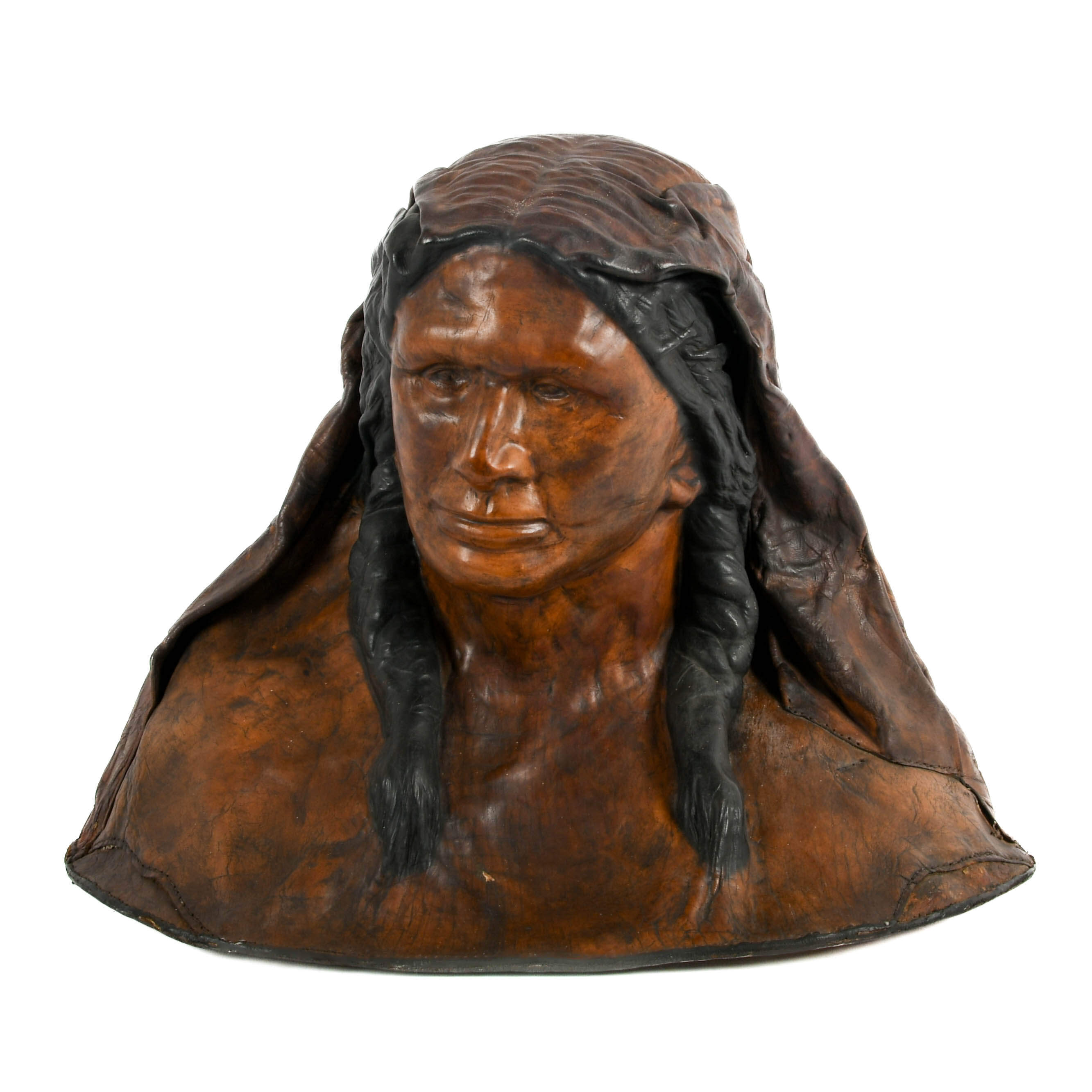 Signed L.M. Zinn Leather Native American Bust-6