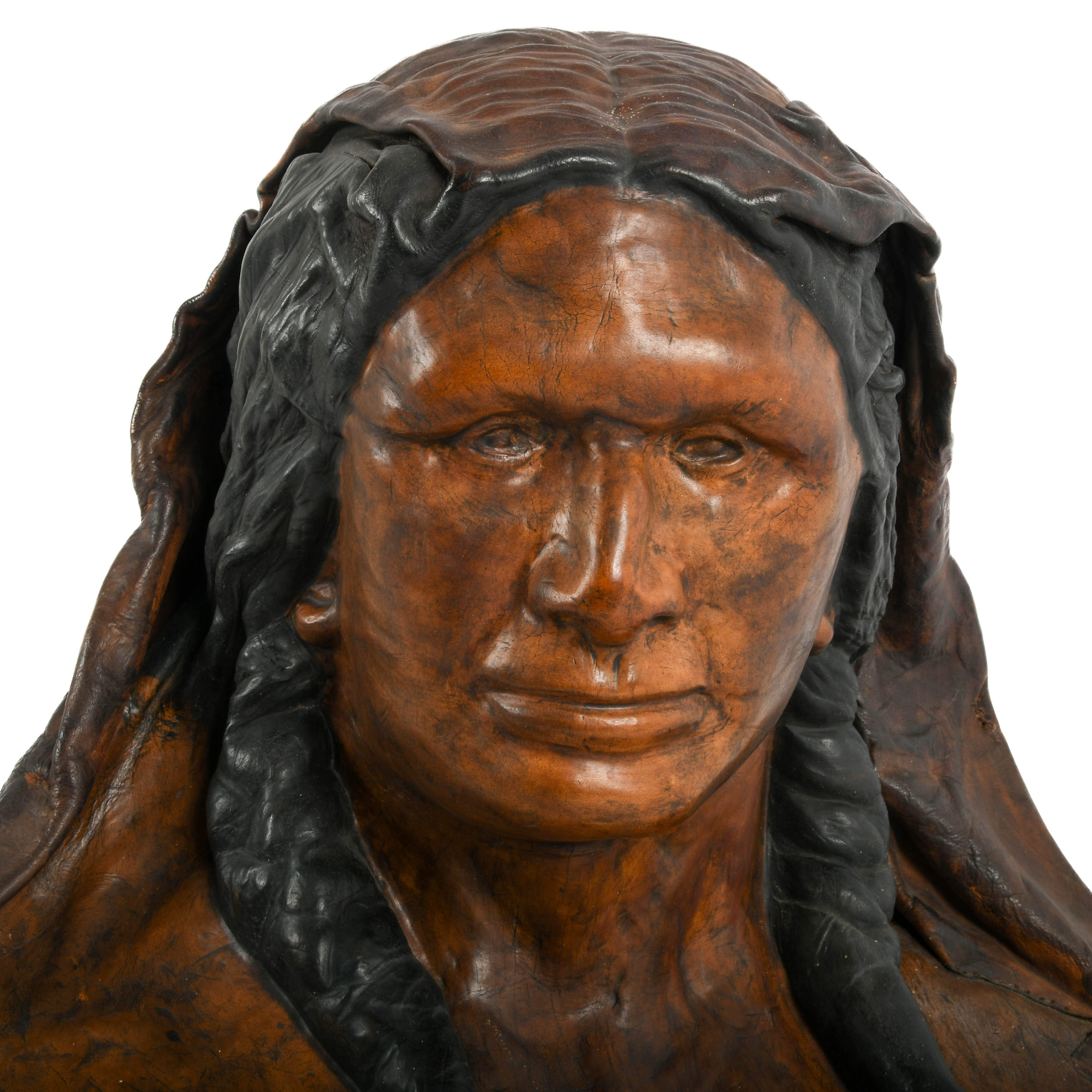 Signed L.M. Zinn Leather Native American Bust-2